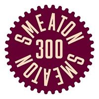 A solid maroon cog shape with 'SMEATON 300' in off-white within it