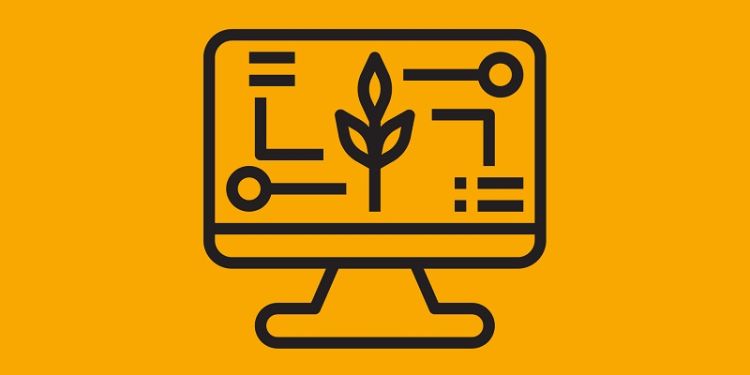 graphic of a computer screen with a baby plant connecting to lists and circles