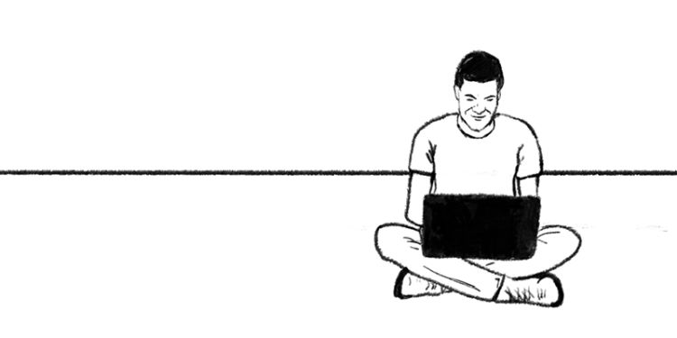 Illustration of a student sitting with a laptop.