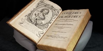 The Beaumont and Fletcher folio open to the title page.