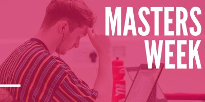 Student studying with the accompanying text Masters Week