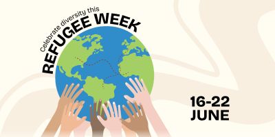Poster with hands of different skin tones holding up planet Earth