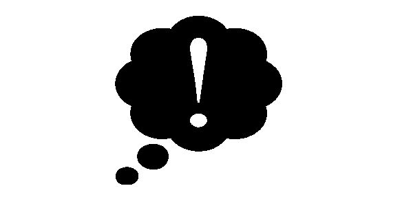 an exclamation mark in a thought bubble