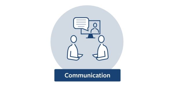 Icon with two people talking with a person on screen