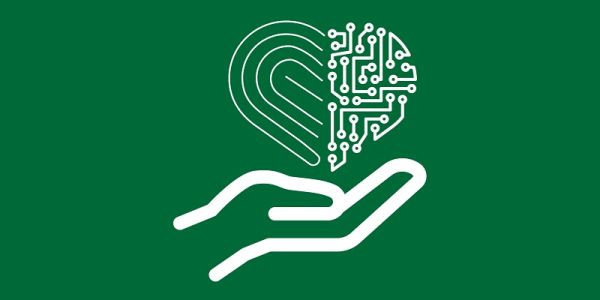 graphic of a cupped hand with a heart above made from circuitry