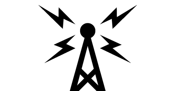 Icon of communications tower transmitting a signal