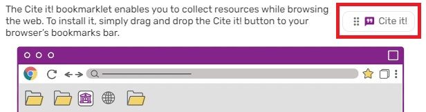 A screenshot that shows the Cite it! bookmarklet in the pop-up window