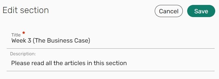 A screenshot that shows the Description field in the Edit Section window.