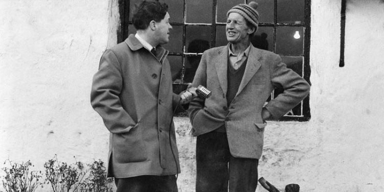 Historical image of two men talking