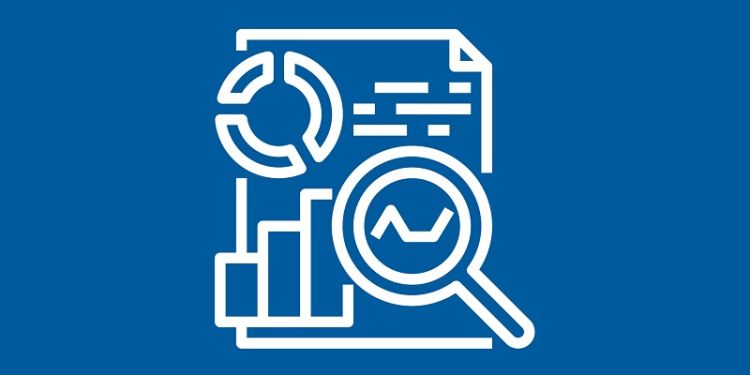 graphic of a page with a bar chart, pie chart and magnifying glass